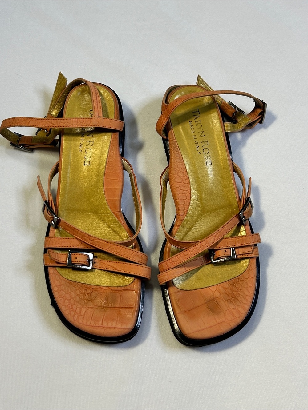 Taryn Rose Women's Orange Leather Strappy Sandals